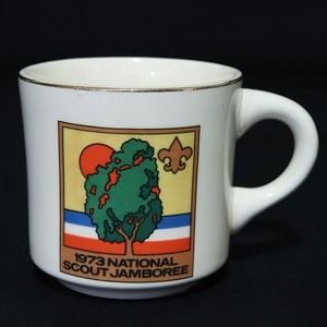 Boy Scouts VTG BSA Ceramic Mug 1973 National Scout Jamboree Coffee Cup Gold Rim